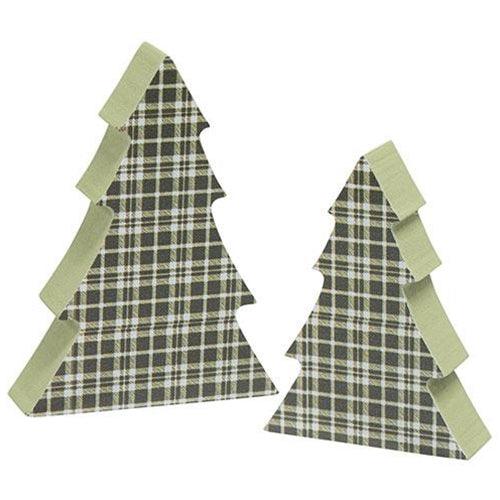 2 Set Green Plaid Chunky Trees - The Fox Decor