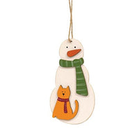 Thumbnail for Snowman With Cat Wooden Ornament