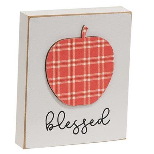 Blessed Plaid Apple Wood Block - The Fox Decor