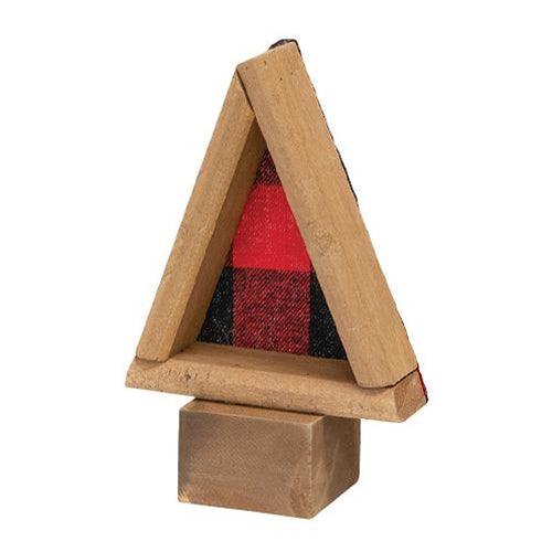 2 Set Black & Red Buffalo Check Fabric & Wood Trees - The Fox Decor