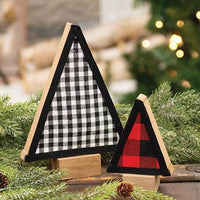 Thumbnail for 2 Set Black & Red Buffalo Check Fabric & Wood Trees - The Fox Decor