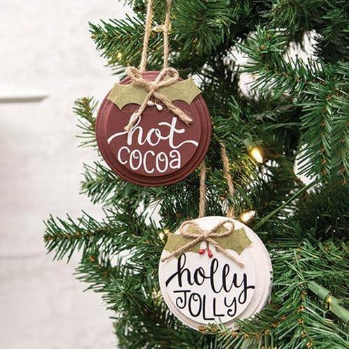 Hot Cocoa Holly Jolly Button Holly Ornament 2 Asstd - The Fox Decor