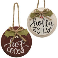 Hot Cocoa Holly Jolly Button Holly Ornament 2 Asstd - The Fox Decor