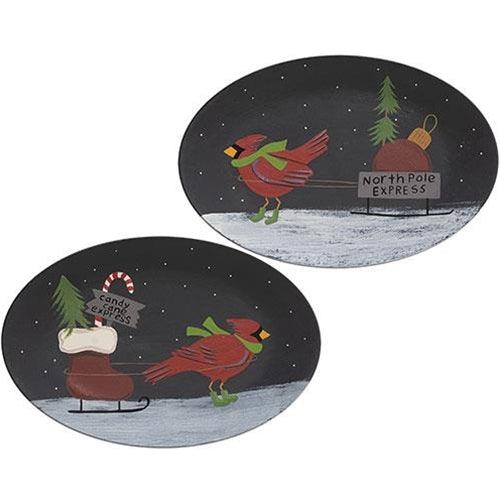 North Pole Express Cardinal Oval Plate 2 Asstd - The Fox Decor