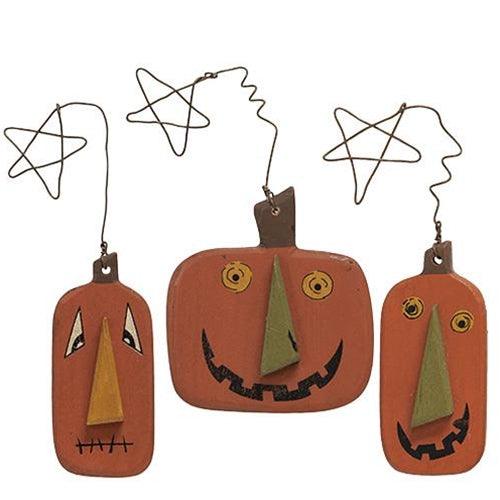 3 Set Wire Star Primitive Jack O Lantern Ornaments