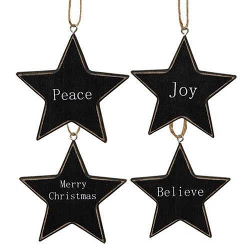 Black Star Christmas Words Ornament 4 Asstd
