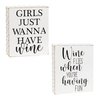 Wine Flies When You're Having Fun Box Sign 2 Asstd each sold individually (not as a set - The Fox Decor