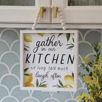 Gather In Our Kitchen Lemon Beaded Framed Sign - The Fox Decor