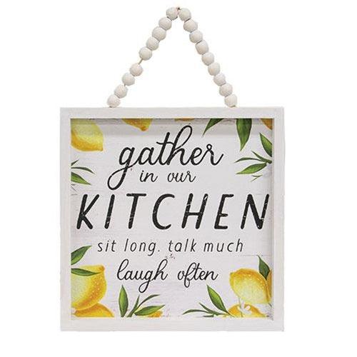 Gather In Our Kitchen Lemon Beaded Framed Sign - The Fox Decor