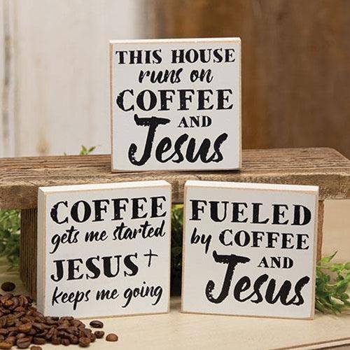 Coffee & Jesus Square Block 3 Asstd - The Fox Decor