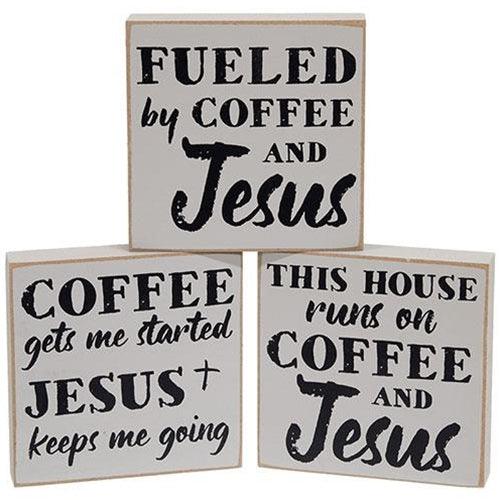 Coffee & Jesus Square Block 3 Asstd - The Fox Decor