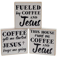 Coffee & Jesus Square Block 3 Asstd - The Fox Decor