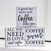 A Good Day Starts With Coffee Square Block 3 Asstd - The Fox Decor