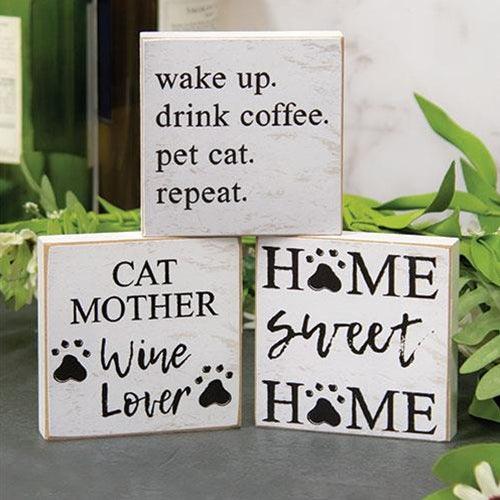 Drink Coffee Pet Cat Square Block 3 Asstd - The Fox Decor