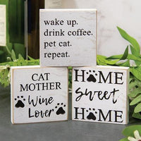 Drink Coffee Pet Cat Square Block 3 Asstd - The Fox Decor