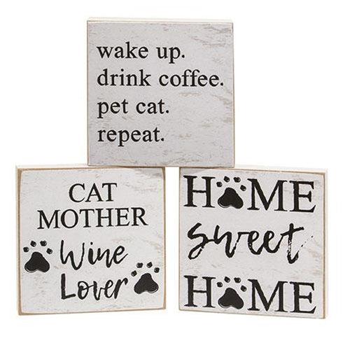 Drink Coffee Pet Cat Square Block 3 Asstd - The Fox Decor
