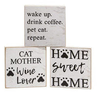 Drink Coffee Pet Cat Square Block 3 Asstd - The Fox Decor