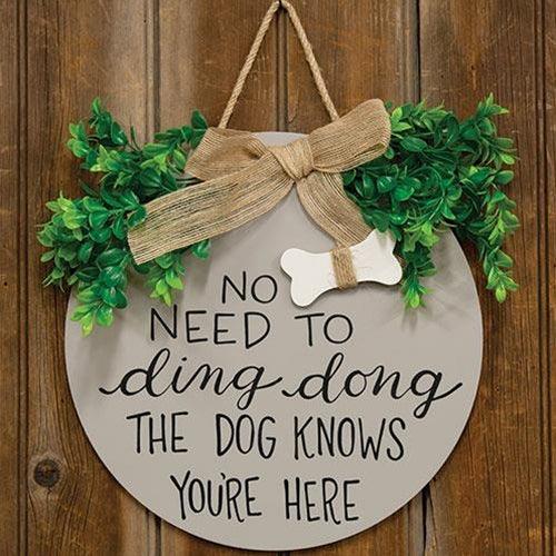 The Dog Knows You're Here Round Sign w Greenery & Burlap Bow - The Fox Decor