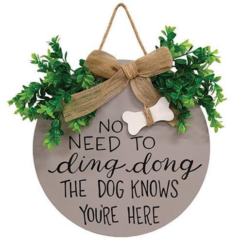 The Dog Knows You're Here Round Sign w Greenery & Burlap Bow - The Fox Decor