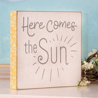 Here Comes the Sun Distressed Wooden Block Sign - The Fox Decor