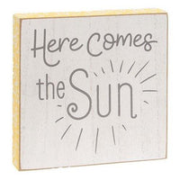 Here Comes the Sun Distressed Wooden Block Sign - The Fox Decor