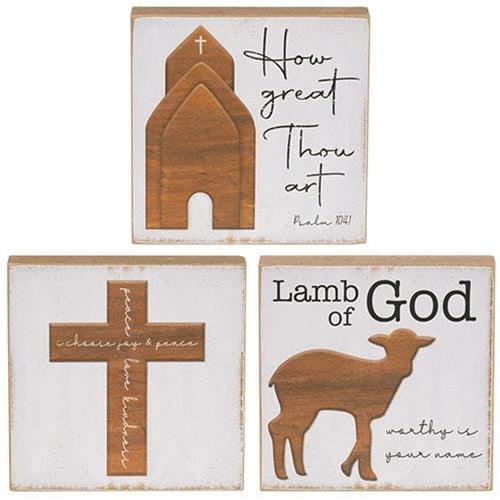 Lamb of God Square Block 3 Asstd - The Fox Decor