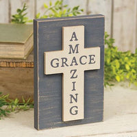 Amazing Grace Layered Wooden Cross Block - The Fox Decor