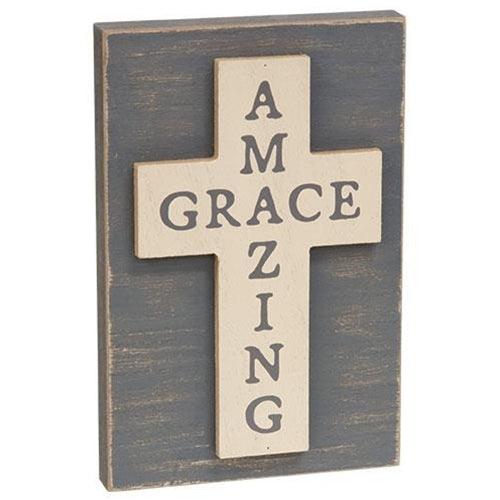 Amazing Grace Layered Wooden Cross Block - The Fox Decor
