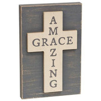 Amazing Grace Layered Wooden Cross Block - The Fox Decor