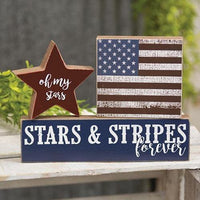 3 Set Stars & Stripes Forever Blocks - The Fox Decor