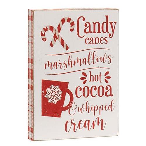 Candy Canes Marshmallows Hot Cocoa Wooden Block Sign - The Fox Decor
