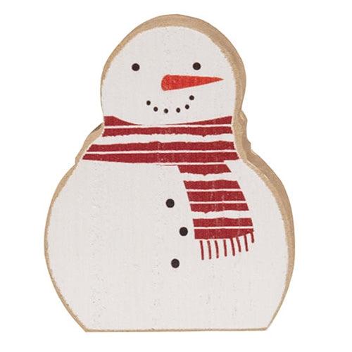 2 Set Snowmen w Scarves Chunky Wooden Sitters - The Fox Decor