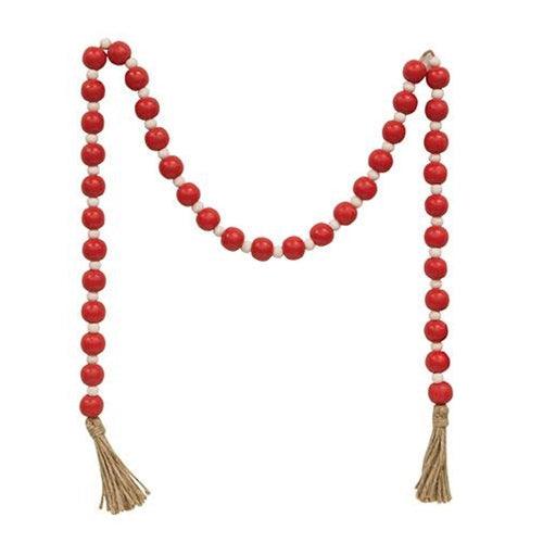 Red & White Bead Garland w Tassel - The Fox Decor