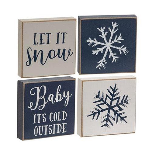 Let It Snow Snowflake Square Block 4 Asstd - The Fox Decor