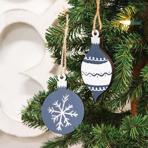 2 Set Wooden Snowflake Bulb Christmas Ornaments - The Fox Decor