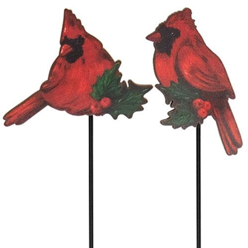 Cardinal & Holly Wooden Plant Stake 2 Asstd