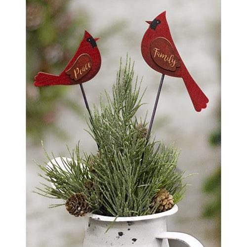 2 Set Family & Peace Cardinal Wooden Plant Stakes - The Fox Decor
