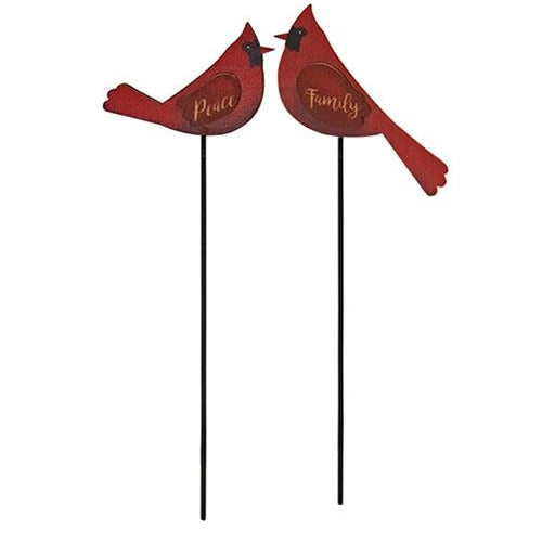 2 Set Family & Peace Cardinal Wooden Plant Stakes