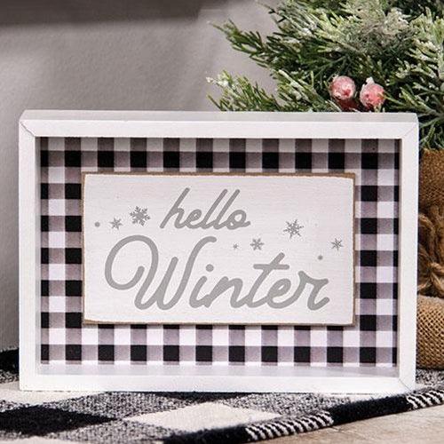 Hello Winter Buffalo Check Shadowbox Sign - The Fox Decor