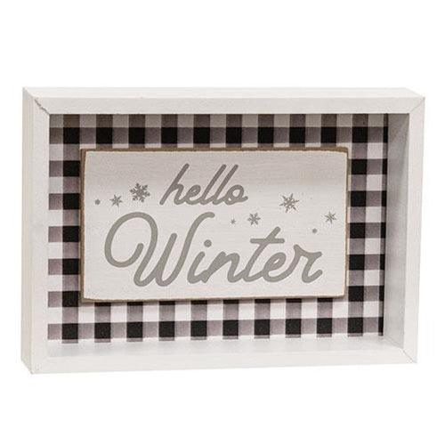 Hello Winter Buffalo Check Shadowbox Sign - The Fox Decor