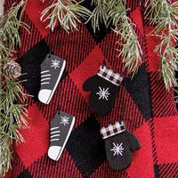 Thumbnail for 2 Set Buffalo Check Snowflake Mitten & Shoe Dangle Ornaments