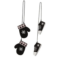 Thumbnail for 2 Set Buffalo Check Snowflake Mitten & Shoe Dangle Ornaments