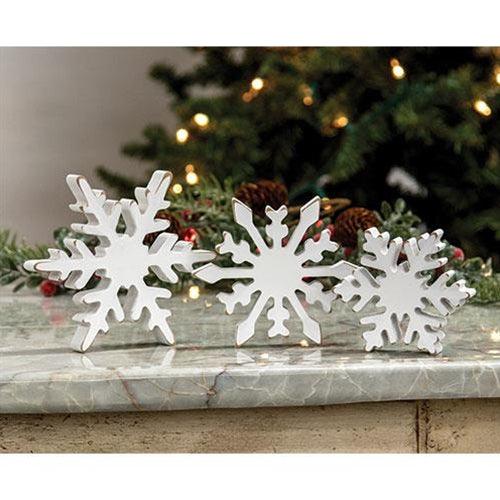 3 Set Distressed Chunky Wooden Snowflake Sitters - The Fox Decor
