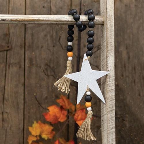 Black Orange & White Bead Garland w Spattered Star - The Fox Decor