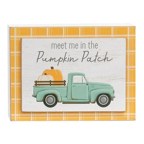 Meet Me in the Pumpkin Patch Blue Pumpkin Truck Layered Box Sign - The Fox Decor
