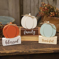 Thumbnail for Thankful Family Blessed Pumpkin on Base 3 Asstd - The Fox Decor