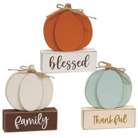 Thumbnail for Thankful Family Blessed Pumpkin on Base 3 Asstd - The Fox Decor