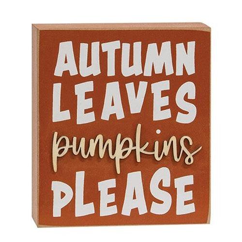 Autumn Leaves Pumpkins Please Box Sign 2 Asstd - The Fox Decor