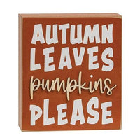 Autumn Leaves Pumpkins Please Box Sign 2 Asstd - The Fox Decor