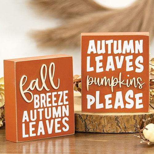 Autumn Leaves Pumpkins Please Box Sign 2 Asstd - The Fox Decor